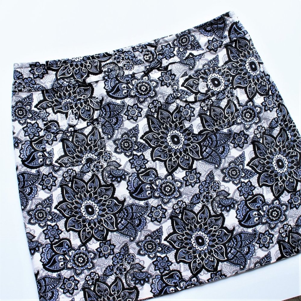 LOFT Skirt Short Stretch Straight Blue Floral - Picture 3 of 10